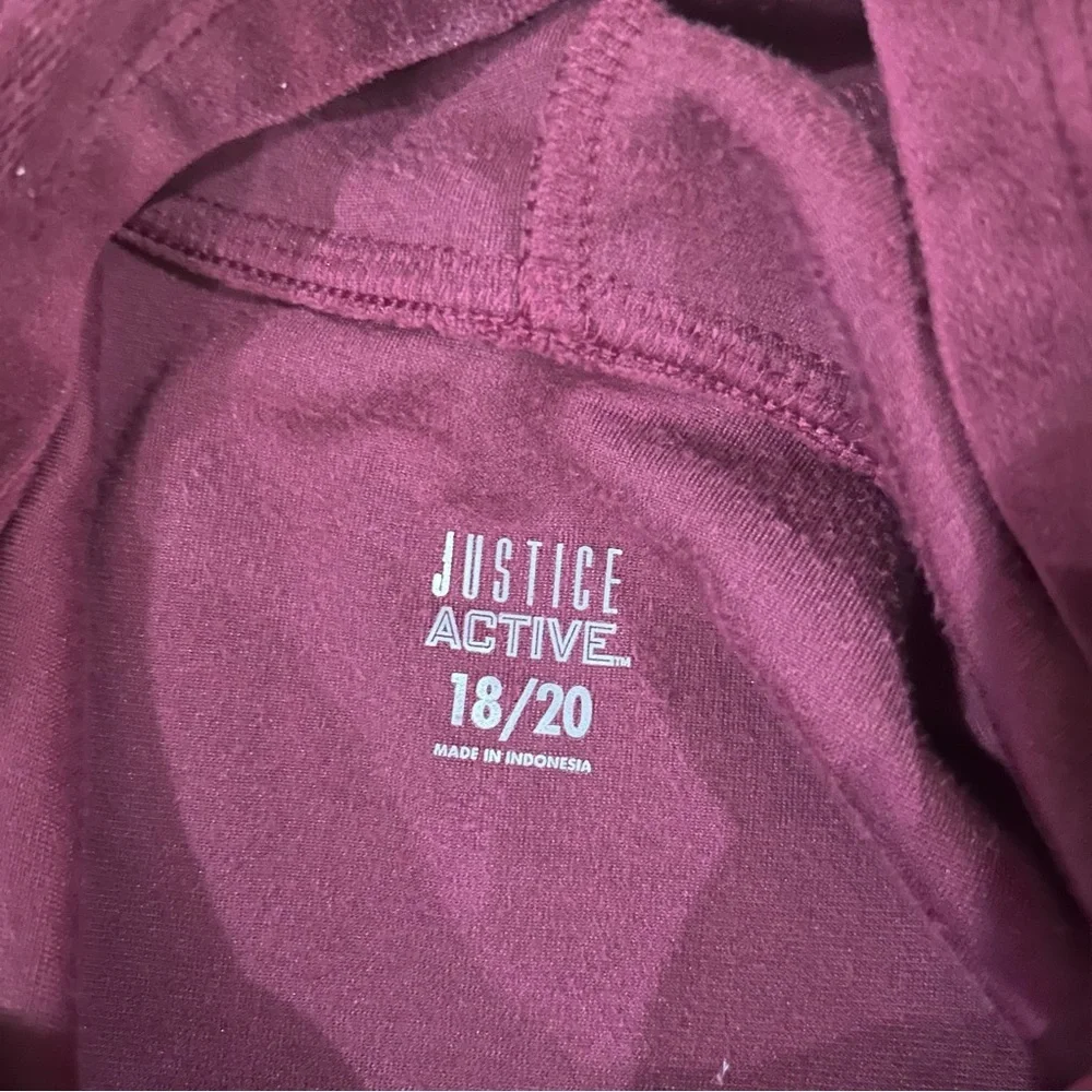 Justice Active size 18/20 Burgundy Dance Hoodie gold Accents velvet cute crop